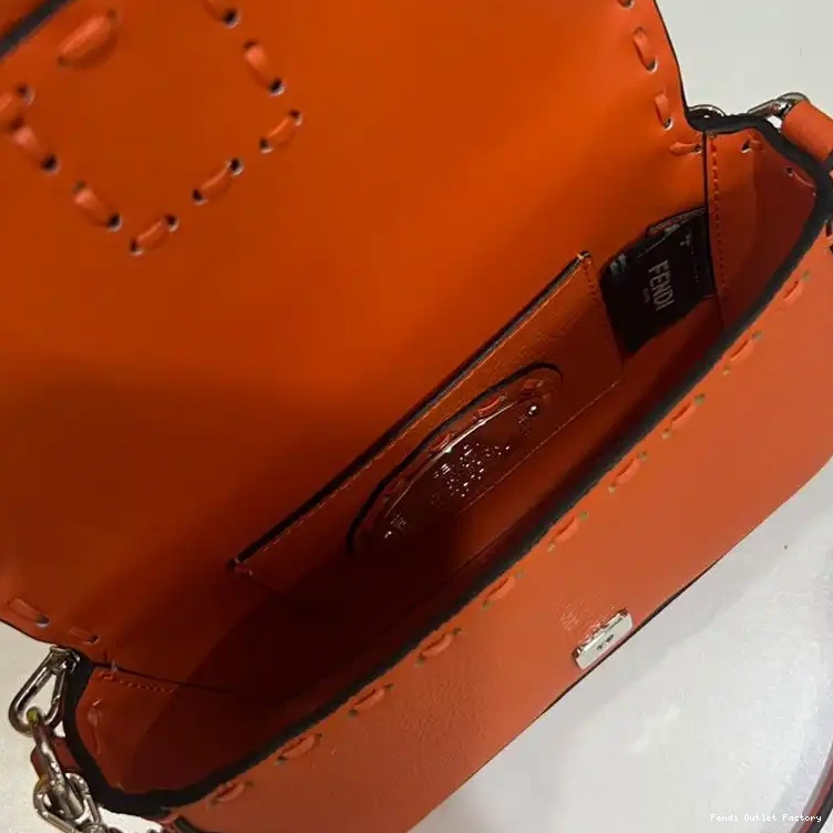 Affordable HOT Mini Selleria Fendi In Orange Baguette Bag Leather Romano Cuoio 0418